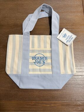 Trader Joe's Blue and Cream Striped Mini Canvas Tote
